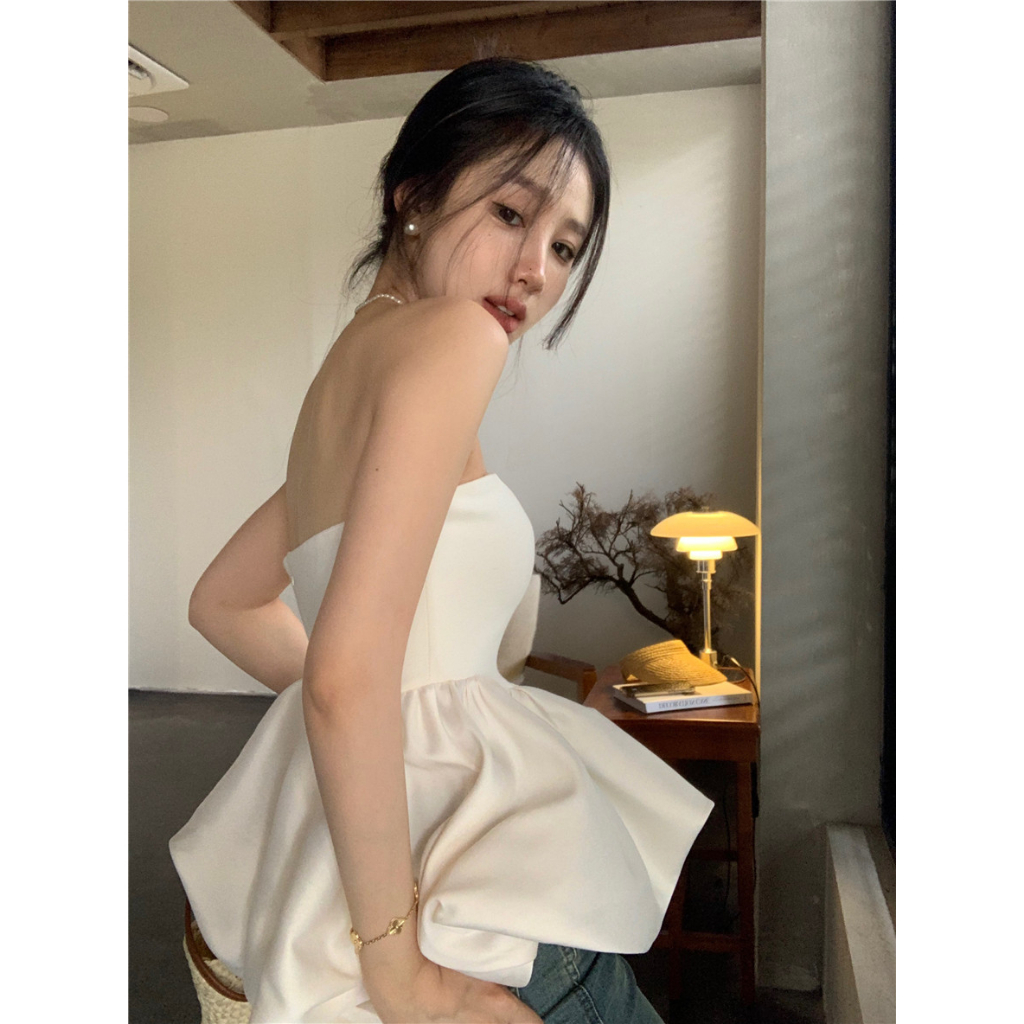 【COLORBLLIND】Áo Ống Phẳng Cổ Phẳng Cảm Giác Cao Cấp Dễ Thương