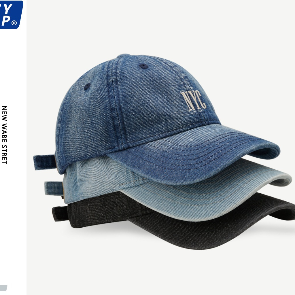 Mũ Lưỡi Trai Denim Thêu Chữ NYC Phong Cách Đường Phố Hàn Quốc Thời Trang Mùa Hè Cho Cặp Đôi