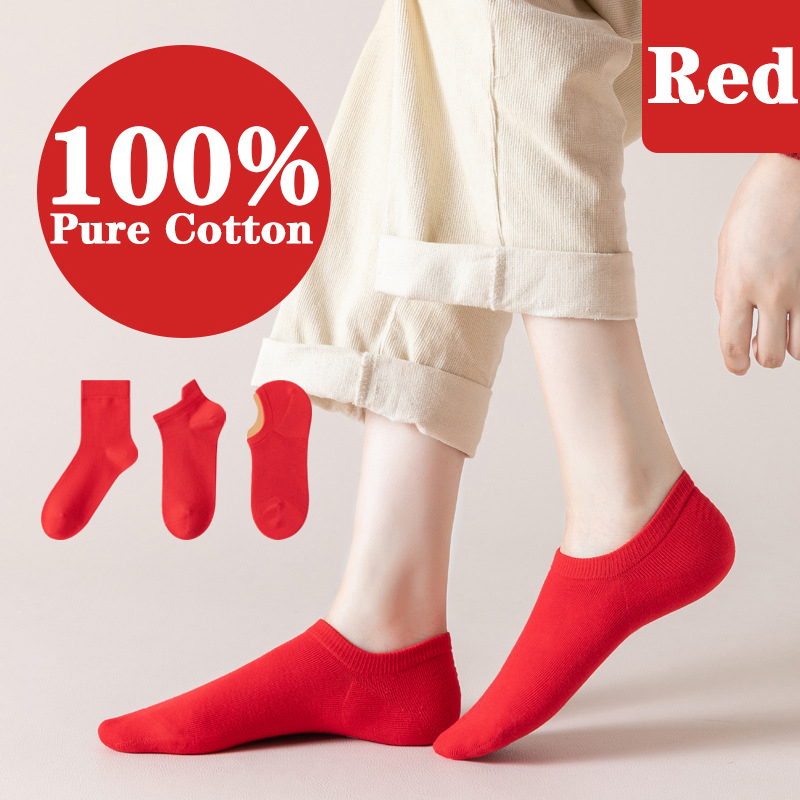 Mới Đôi Tất cotton Màu Đỏ Thời Trang Cho Nữ