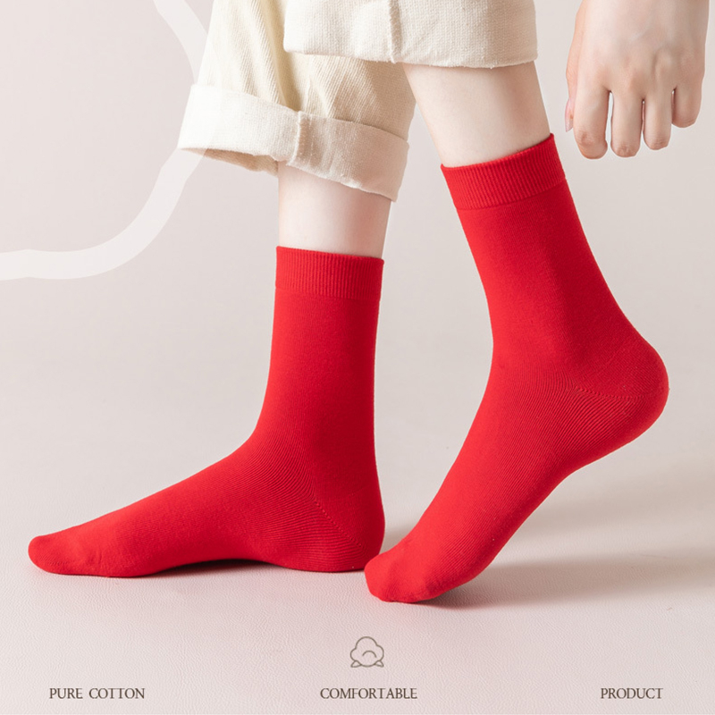 Mới Đôi Tất cotton Màu Đỏ Thời Trang Cho Nữ