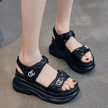 Hàng Có Sẵn; Chất Lượng Cao; 2022; Giày Sandal Mũi Tròn Hở Ngón Cao 5cm - 8cm) Phong Cách Mới Mùa Hè Sang Trọng Cho Nữ