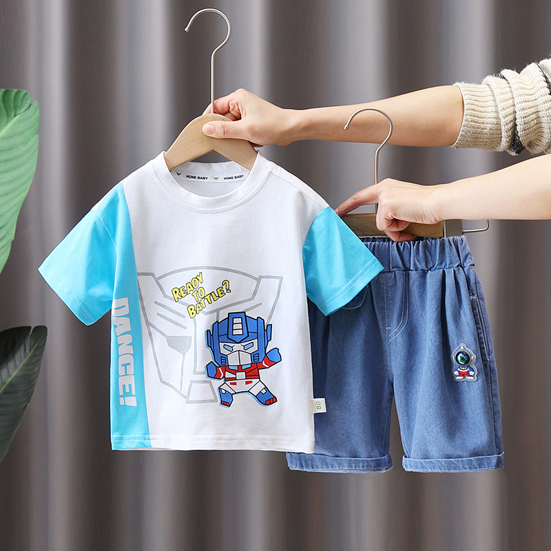 Set Đồ Mùa Hè 2 Món Gồm Áo Thun Cotton In Họa Tiết Hoạt Hình Superman + Quần Ngắn Thời Trang Cho Bé Trai