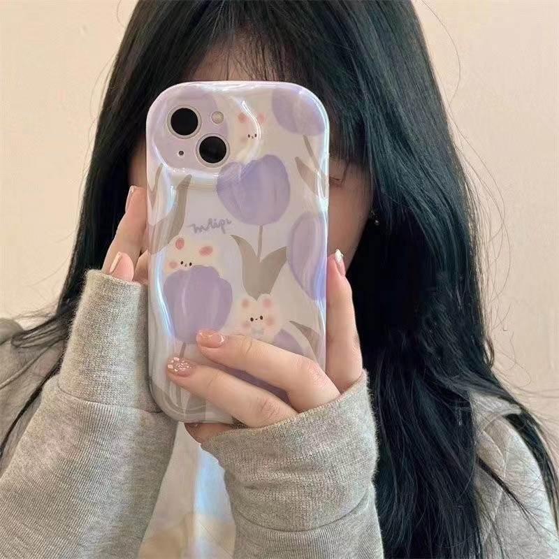Ốp Điện Thoại Hình Hoa Tulip Và Thỏ Cho iPhone 7 / 8 7plus 11 12 12Pro 11Promax 14 13 8plus 6s 6splus 14plus xr xs max 11Promax