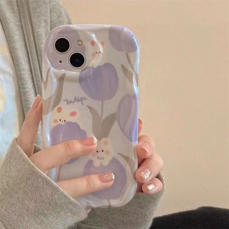 Ốp Điện Thoại Hình Hoa Tulip Và Thỏ Cho iPhone 7 / 8 7plus 11 12 12Pro 11Promax 14 13 8plus 6s 6splus 14plus xr xs max 11Promax