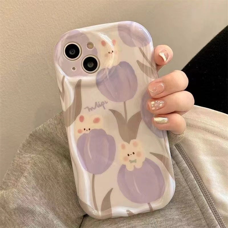 Ốp Điện Thoại Hình Hoa Tulip Và Thỏ Cho iPhone 7 / 8 7plus 11 12 12Pro 11Promax 14 13 8plus 6s 6splus 14plus xr xs max 11Promax