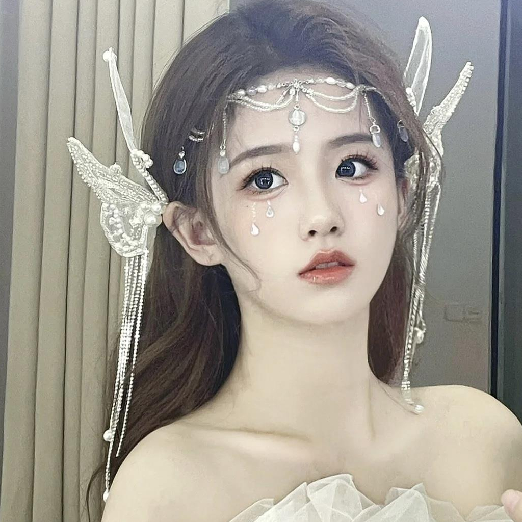 Kẹp Tóc Hình Nơ Đính Ngọc Trai Phối Tua Rua Xinh Xắn Cho Cô Dâu