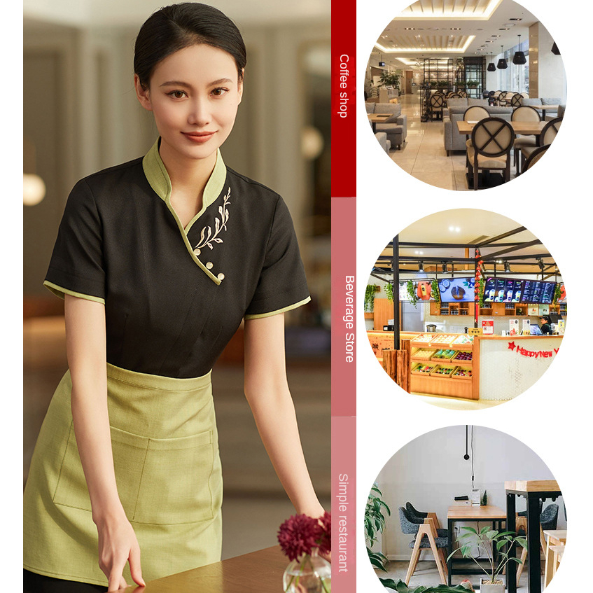 Đồng Phục Nhân Viên Phục Vụ Nhà Hàng Khách Sạn Tay Ngắn Thiết Kế Đơn Giản Hợp Thời Trang
