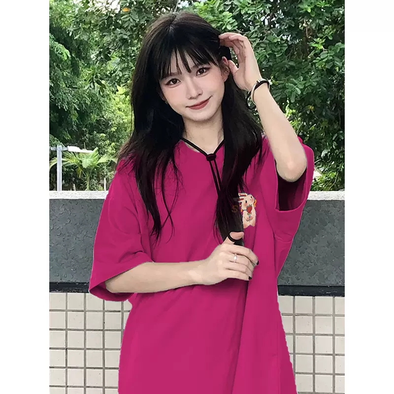 Áo Thun Cotton Tay Ngắn Dáng Rộng In Họa Tiết Thỏ Dễ Thương Thời Trang Cho Nữ