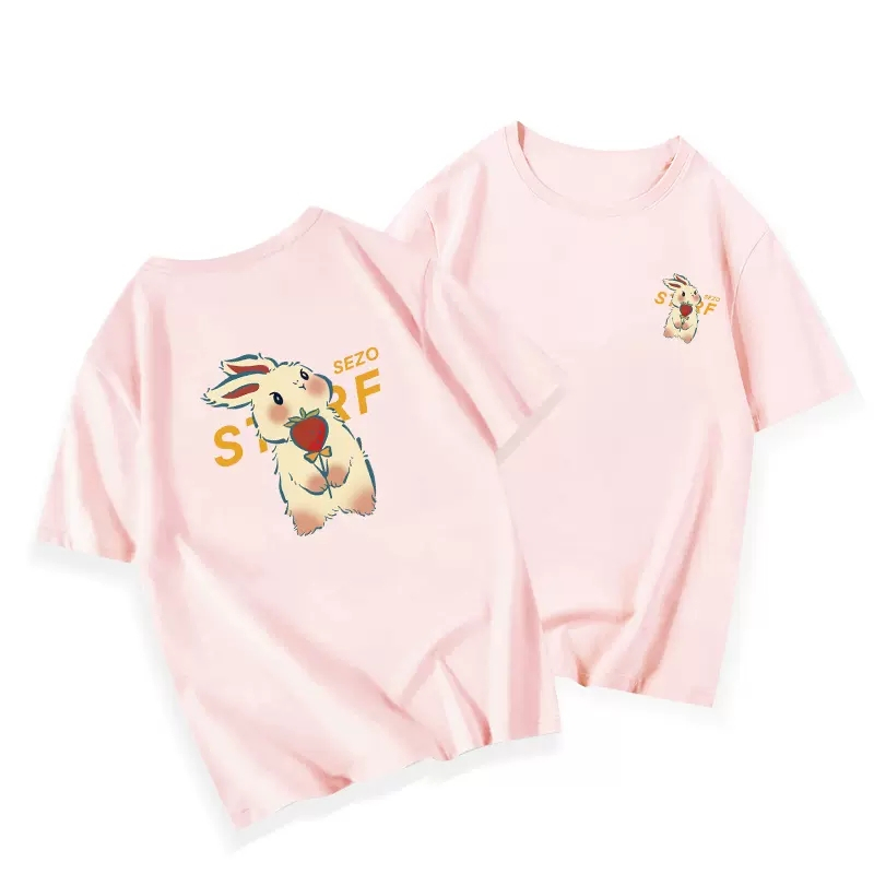 Áo Thun Cotton Tay Ngắn Dáng Rộng In Họa Tiết Thỏ Dễ Thương Thời Trang Cho Nữ