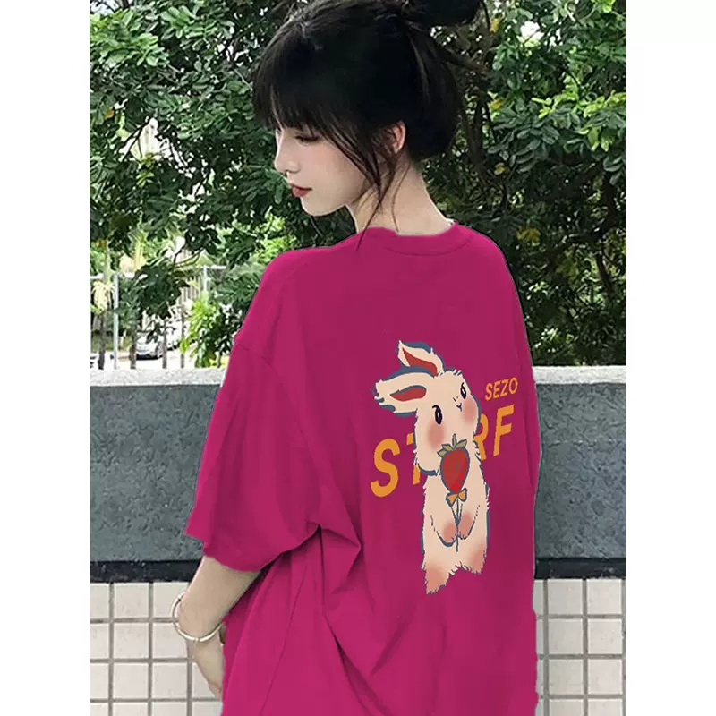 Áo Thun Cotton Tay Ngắn Dáng Rộng In Họa Tiết Thỏ Dễ Thương Thời Trang Cho Nữ