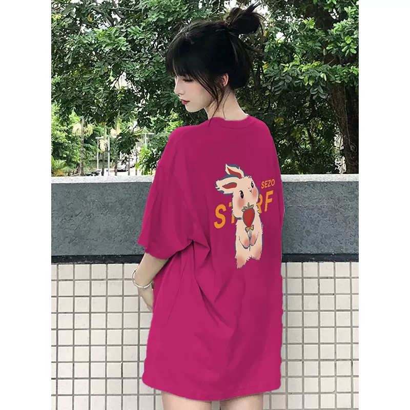 Áo Thun Cotton Tay Ngắn Dáng Rộng In Họa Tiết Thỏ Dễ Thương Thời Trang Cho Nữ