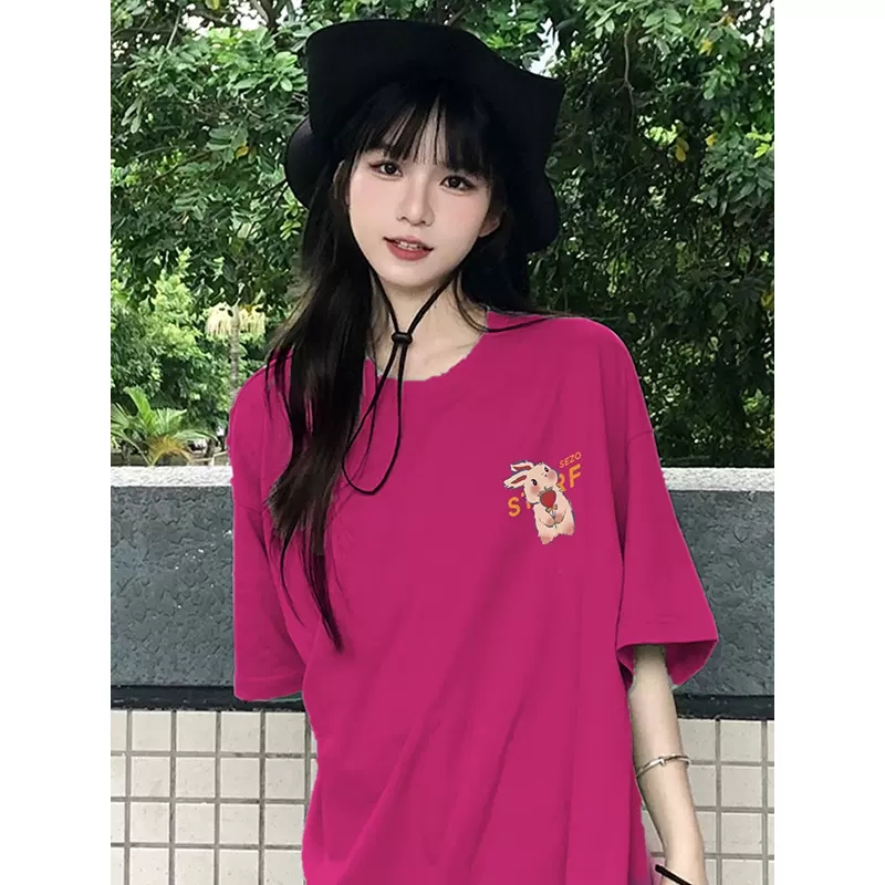 Áo Thun Cotton Tay Ngắn Dáng Rộng In Họa Tiết Thỏ Dễ Thương Thời Trang Cho Nữ