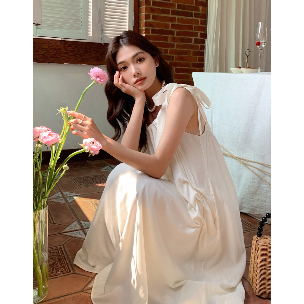 QKOOLE Đầm Đi Biển Màu Trắng Cao Cấp Thời Trang Mùa Hè Theo Phong Cách Pháp