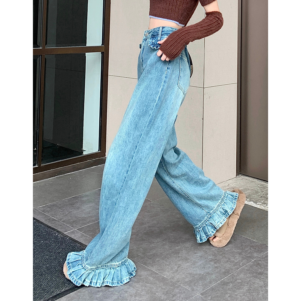 「 WELOVE1 」Quần Jean Nữ Baggy Ống Rộng Lưng Cao Thời Trang