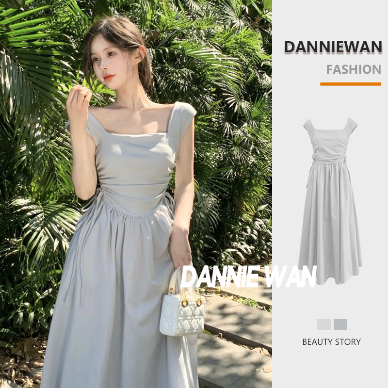 DannieWan váy nữ váy dài váy trắng váy tay bồng A22M1JN
