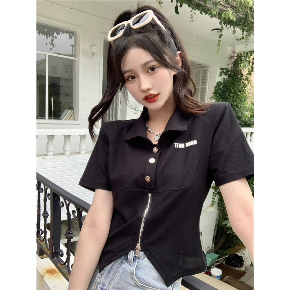 ZHELIHANGFEI Áo polo Có Khóa Kéo Thời Trang Mùa Hè Quyến Rũ Cho Nữ