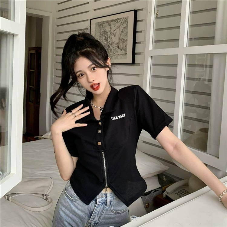 ZHELIHANGFEI Áo polo Có Khóa Kéo Thời Trang Mùa Hè Quyến Rũ Cho Nữ
