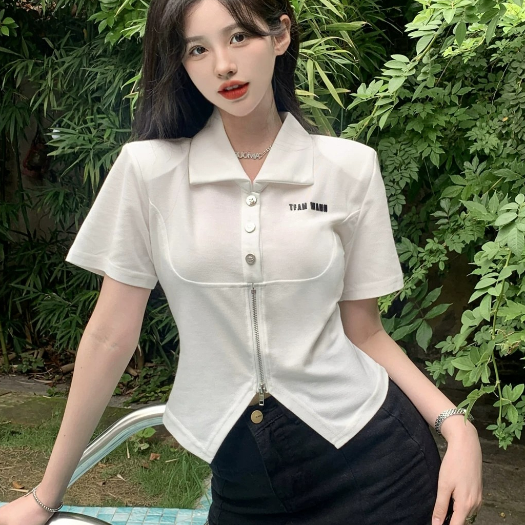 ZHELIHANGFEI Áo polo Có Khóa Kéo Thời Trang Mùa Hè Quyến Rũ Cho Nữ