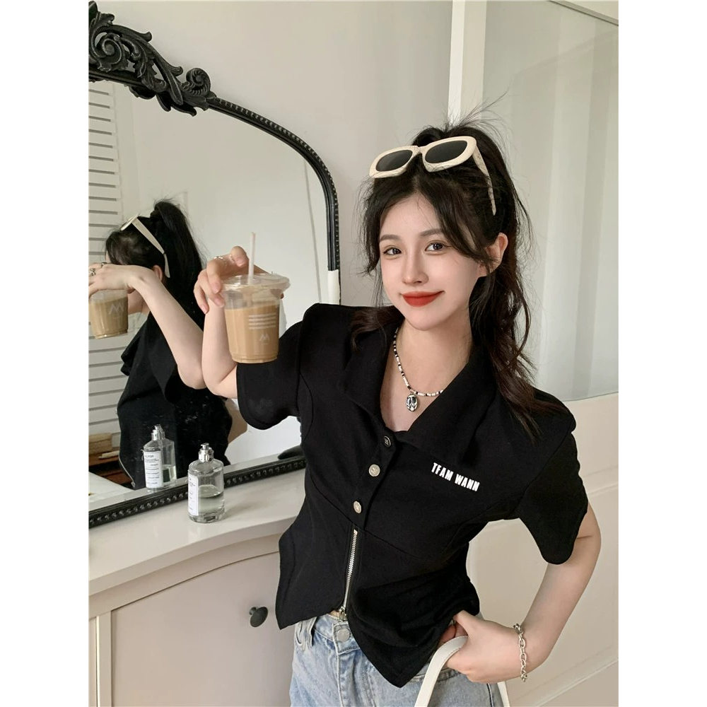 ZHELIHANGFEI Áo polo Có Khóa Kéo Thời Trang Mùa Hè Quyến Rũ Cho Nữ