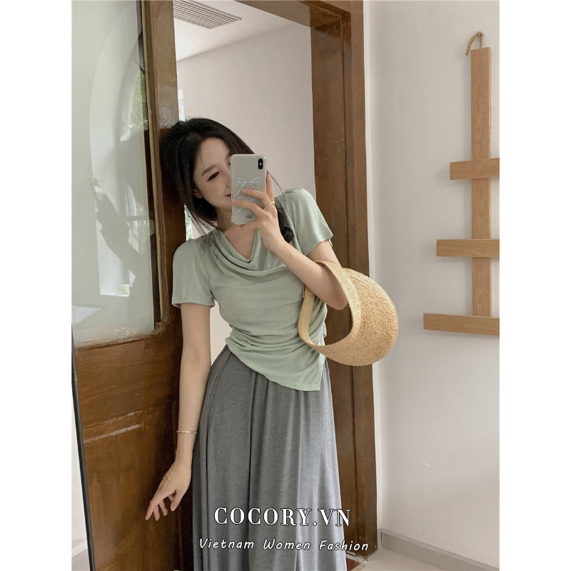Cocory vn Set Áo Thun Ngắn Tay + Chân Váy Lưng Cao Ôm Dáng Thời Trang Mùa Hè Phong Cách Hàn Quốc Cho Nữ