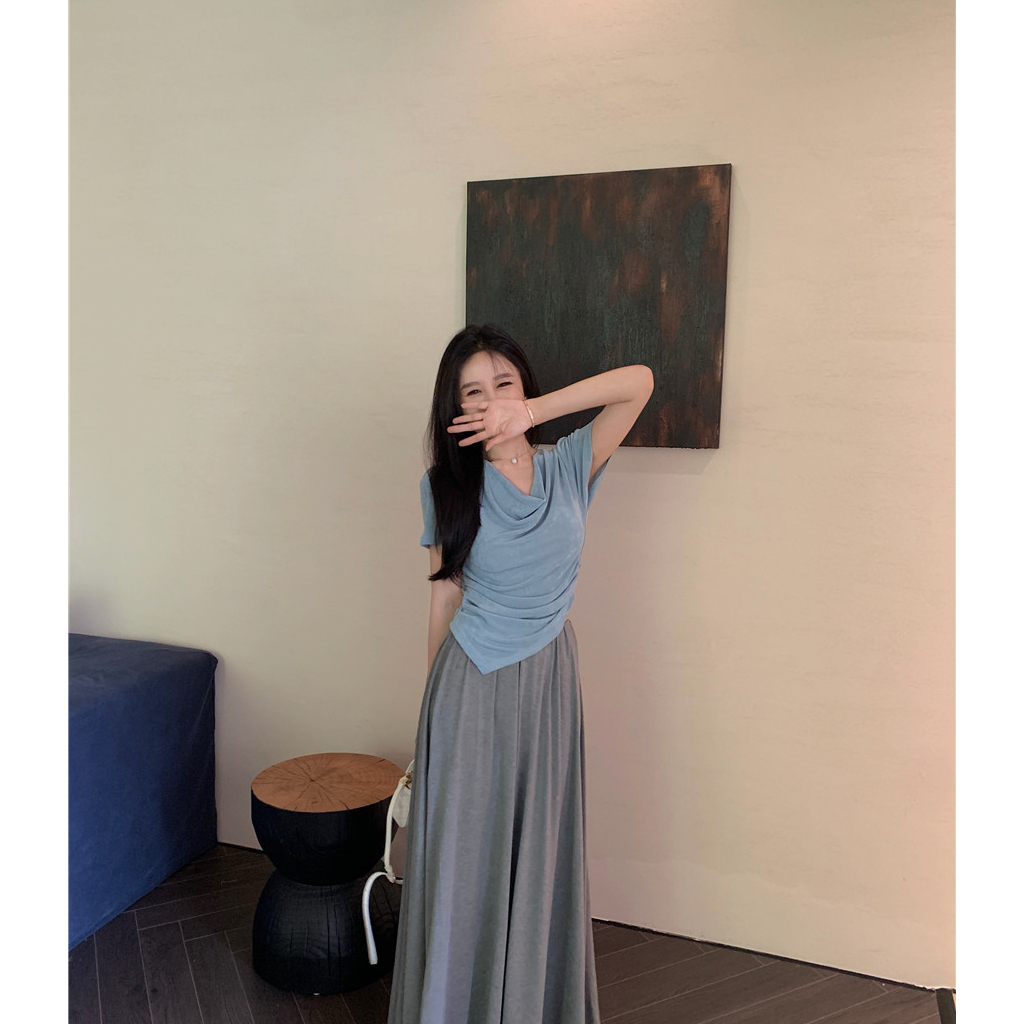 Cocory vn Set Áo Thun Ngắn Tay + Chân Váy Lưng Cao Ôm Dáng Thời Trang Mùa Hè Phong Cách Hàn Quốc Cho Nữ