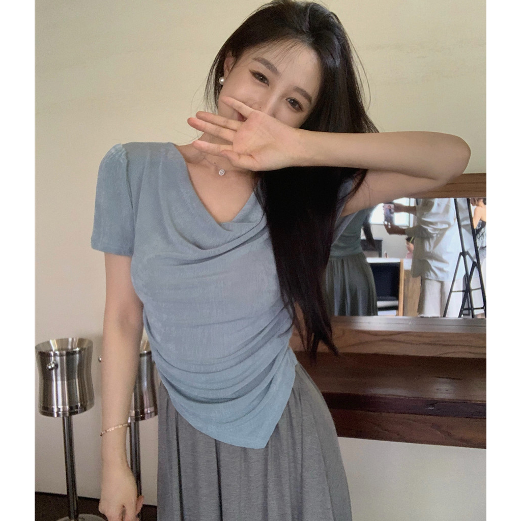 Cocory vn Set Áo Thun Ngắn Tay + Chân Váy Lưng Cao Ôm Dáng Thời Trang Mùa Hè Phong Cách Hàn Quốc Cho Nữ