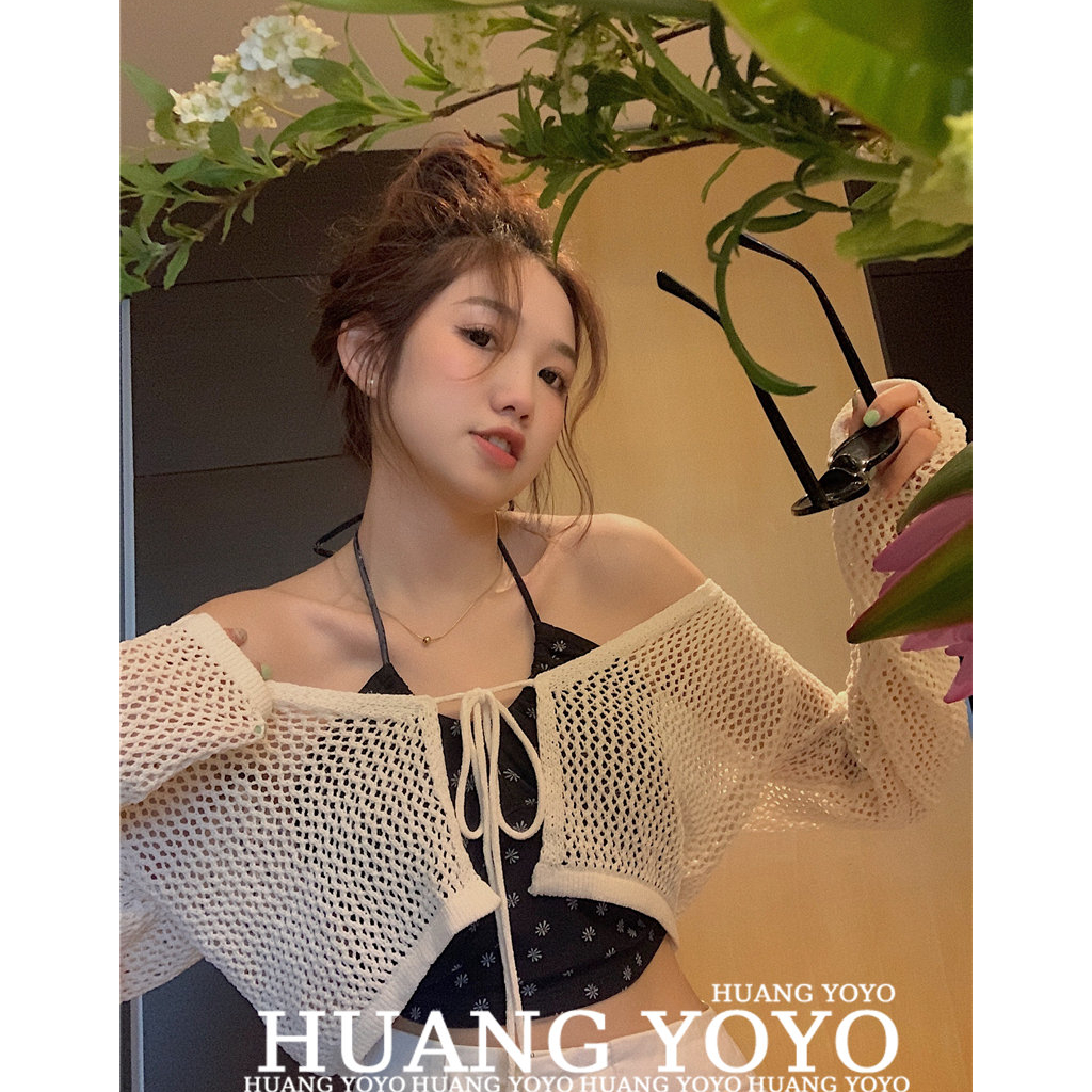 HUANG YOYO Áo Khoác cardigan Dệt Kim Họa Tiết Hoa Thời Trang Hàn Quốc Cho Nữ
