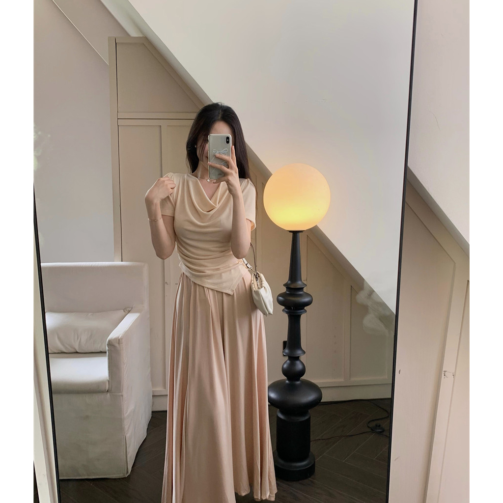 Cocory vn Set Áo Thun Ngắn Tay + Chân Váy Lưng Cao Ôm Dáng Thời Trang Mùa Hè Phong Cách Hàn Quốc Cho Nữ