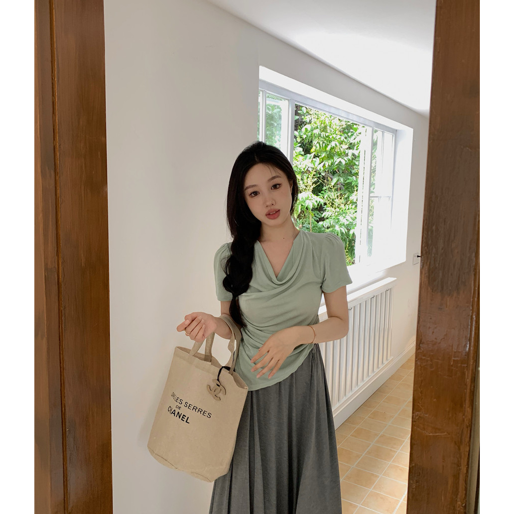 Cocory vn Set Áo Thun Ngắn Tay + Chân Váy Lưng Cao Ôm Dáng Thời Trang Mùa Hè Phong Cách Hàn Quốc Cho Nữ