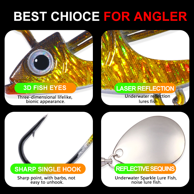 Set 5 Mồi Câu Cá Đầu Mềm 8.8g / 11.5g / 14.7g Chuyên Dụng