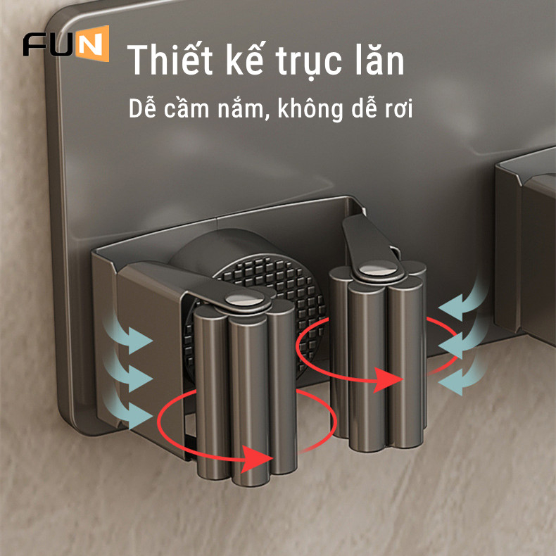 Giá giữ cây lau nhà dạng kẹp không cần khoan lỗ siêu bám dính dành cho nhà vệ sinh