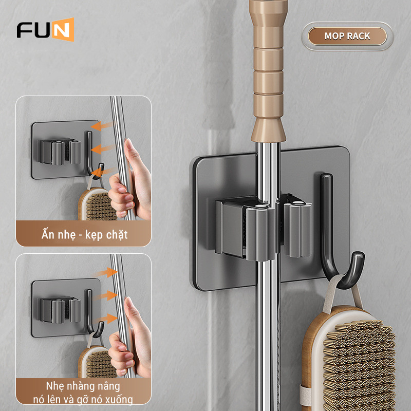 Giá giữ cây lau nhà dạng kẹp không cần khoan lỗ siêu bám dính dành cho nhà vệ sinh