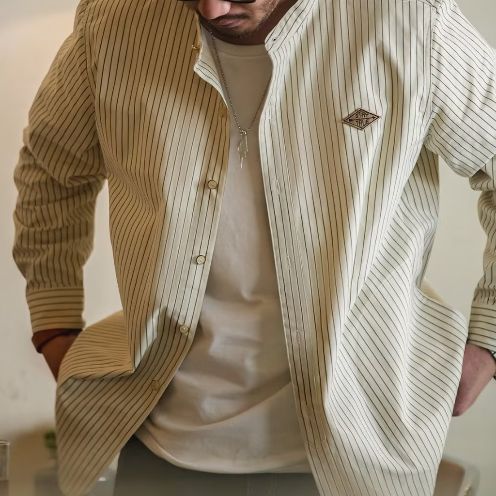 Áo Khoác Bóng Chày Dài Tay Cổ Đứng Dáng Rộng Hoa Văn Kẻ Sọc Thời Trang Dành Cho Nam