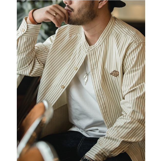 Áo Khoác Bóng Chày Dài Tay Cổ Đứng Dáng Rộng Hoa Văn Kẻ Sọc Thời Trang Dành Cho Nam