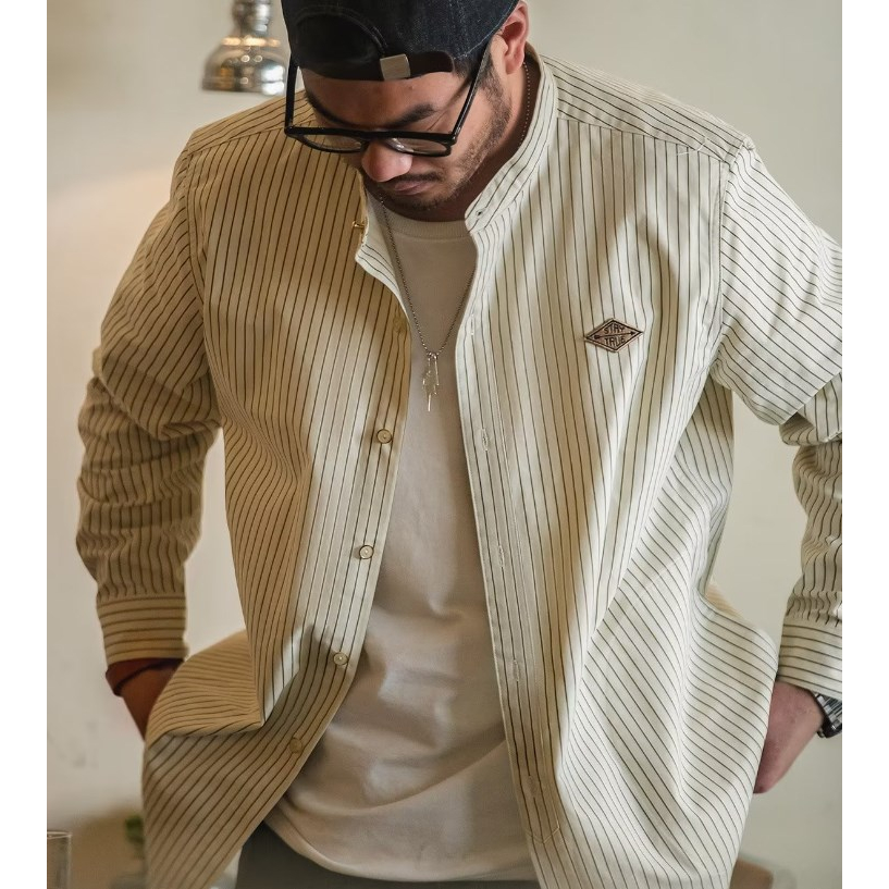 Áo Khoác Bóng Chày Dài Tay Cổ Đứng Dáng Rộng Hoa Văn Kẻ Sọc Thời Trang Dành Cho Nam