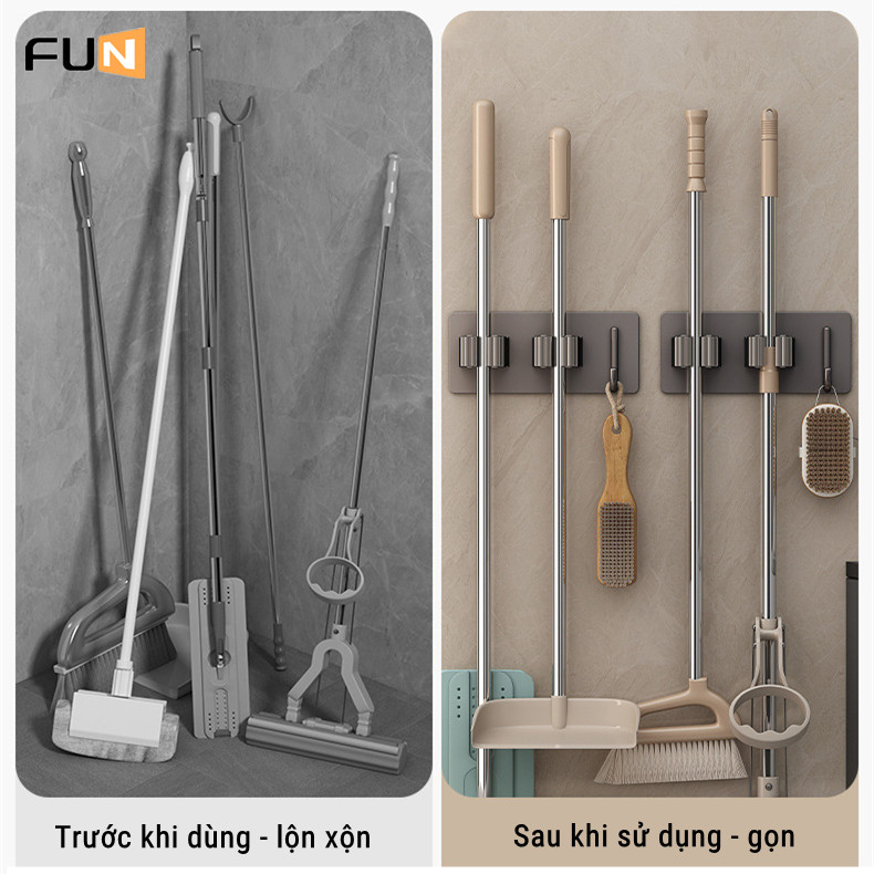 Giá giữ cây lau nhà dạng kẹp không cần khoan lỗ siêu bám dính dành cho nhà vệ sinh