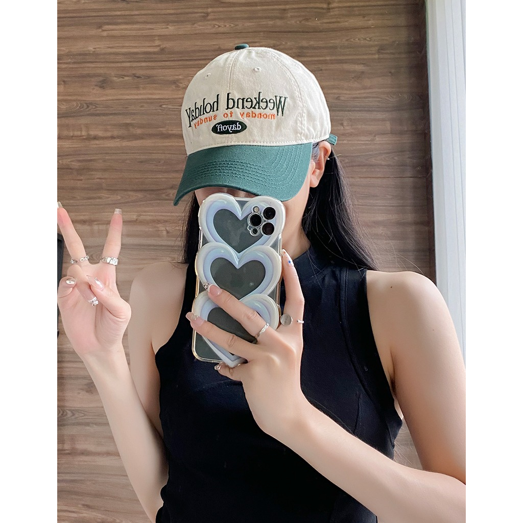 Mũ Lưỡi Trai Mềm Thêu Chữ Phối Màu Phong Cách Hàn Quốc Thời Trang Mùa Hè Cho Học Sinh