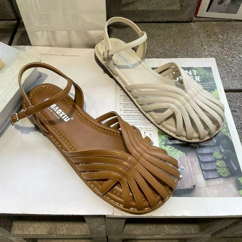 Giày Sandal Mũi Tròn Đế Mềm Phong Cách Retro Cho Nữ