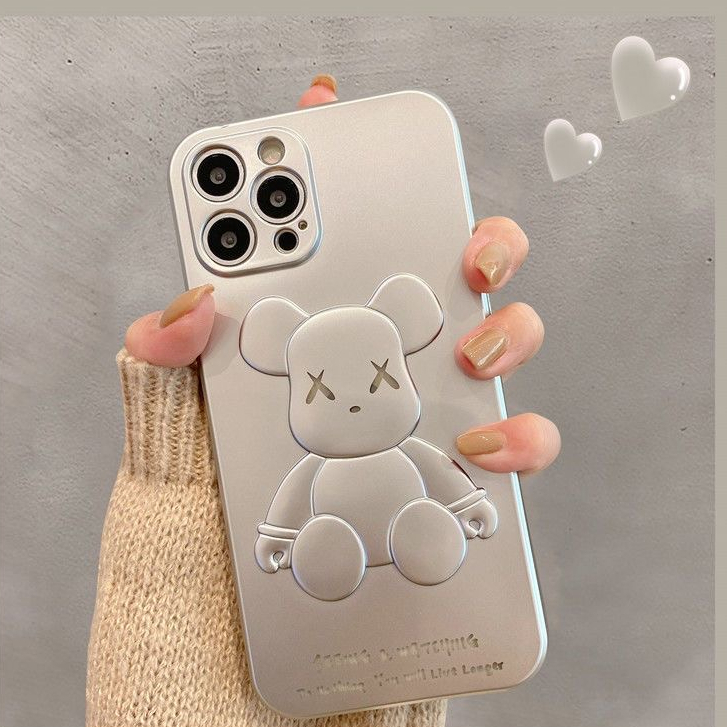 Ốp Điện Thoại Họa Tiết KAWS 3D Màu Bạc / Kim Loại Cho Iphone 14 pro max 14 13 12 11 pro max xs max xr x 7 8 plus