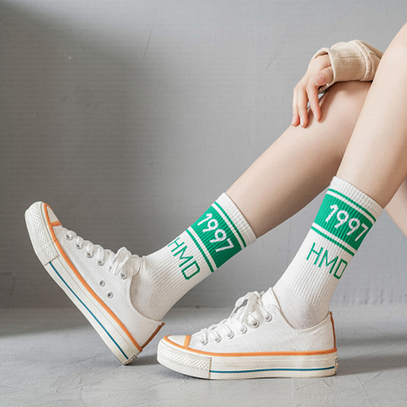 FHYL Vớ Cotton Cổ Vừa Màu Trắng Phong Cách Hip Hop Thời Trang Mùa Hè Hàn Quốc