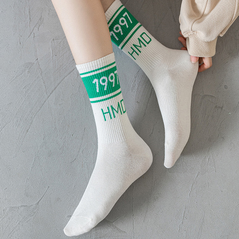 FHYL Vớ Cotton Cổ Vừa Màu Trắng Phong Cách Hip Hop Thời Trang Mùa Hè Hàn Quốc
