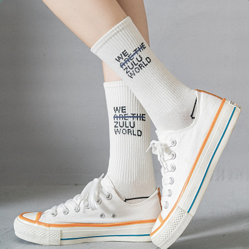 FHYL Vớ Cotton Cổ Vừa Màu Trắng Phong Cách Hip Hop Thời Trang Mùa Hè Hàn Quốc