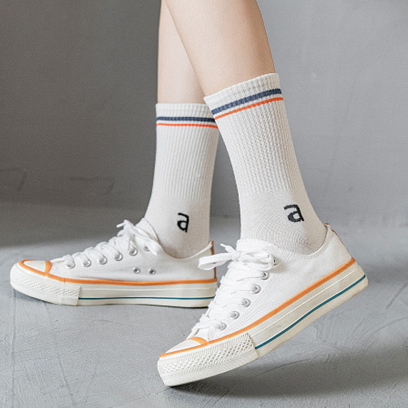 FHYL Vớ Cotton Cổ Vừa Màu Trắng Phong Cách Hip Hop Thời Trang Mùa Hè Hàn Quốc