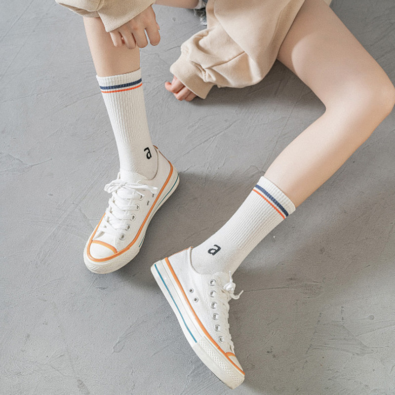 FHYL Vớ Cotton Cổ Vừa Màu Trắng Phong Cách Hip Hop Thời Trang Mùa Hè Hàn Quốc