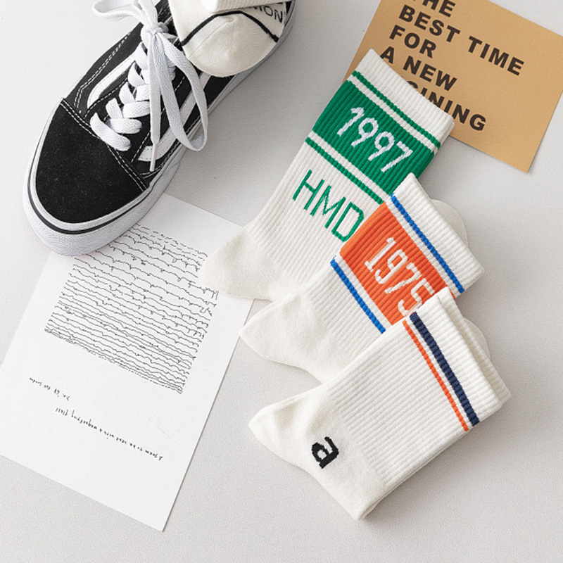 FHYL Vớ Cotton Cổ Vừa Màu Trắng Phong Cách Hip Hop Thời Trang Mùa Hè Hàn Quốc