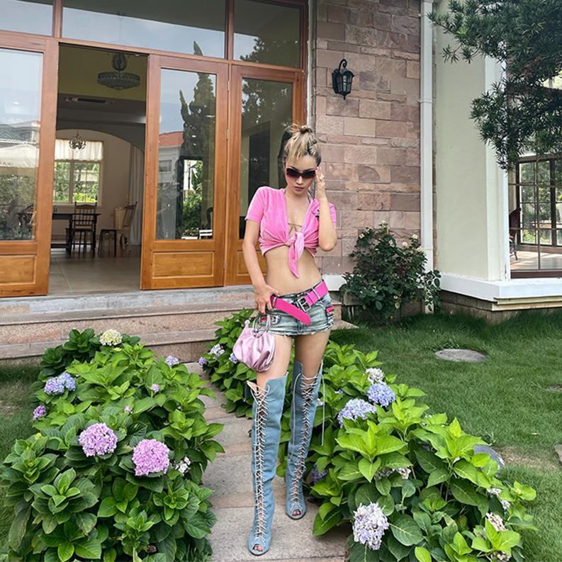 Chân Váy Denim Lưng Thấp Ôm Dáng Phong Cách Retro Mỹ Quyến Rũ Cho Nữ