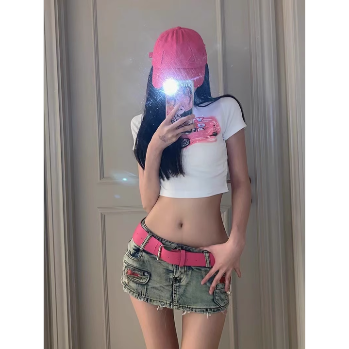 Chân Váy Denim Lưng Thấp Ôm Dáng Phong Cách Retro Mỹ Quyến Rũ Cho Nữ