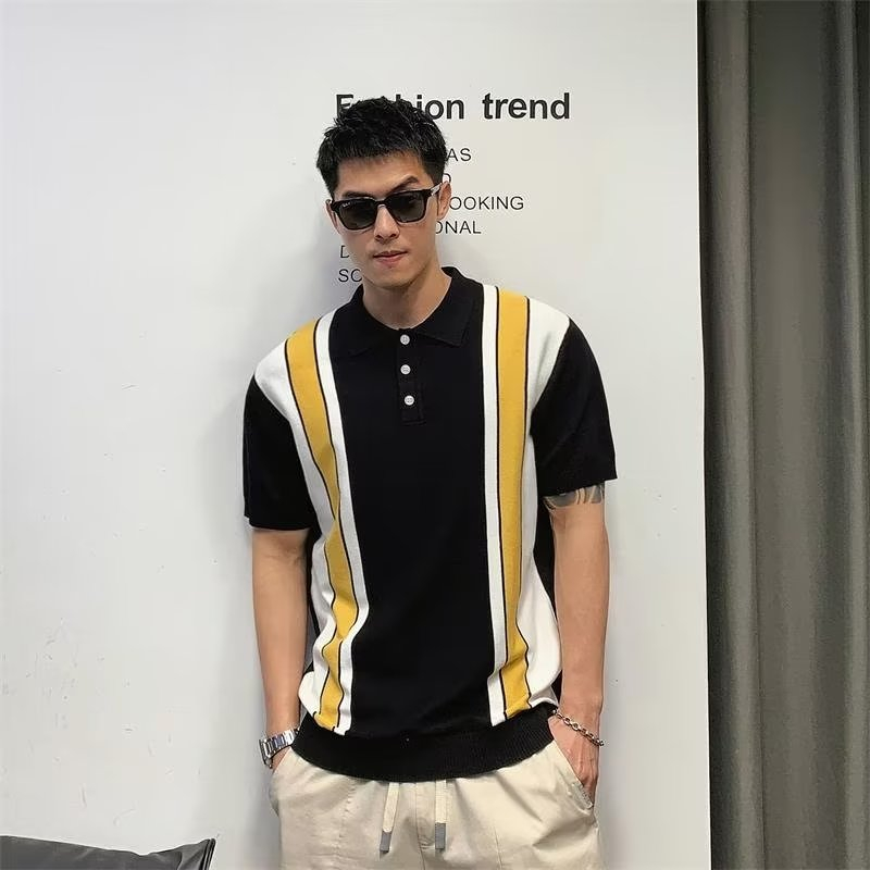 Áo Thun Polo Tay Ngắn Dáng Ôm Họa Tiết Kẻ Sọc Màu Đen Thời Trang Mùa Hè Cao Cấp Cho Nam
