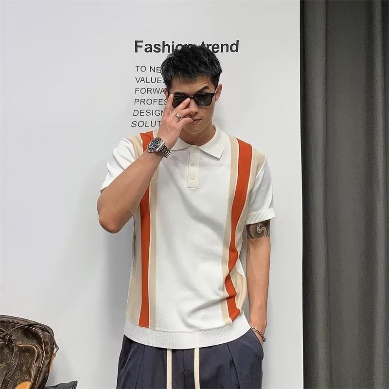 Áo Thun Polo Tay Ngắn Dáng Ôm Họa Tiết Kẻ Sọc Màu Đen Thời Trang Mùa Hè Cao Cấp Cho Nam