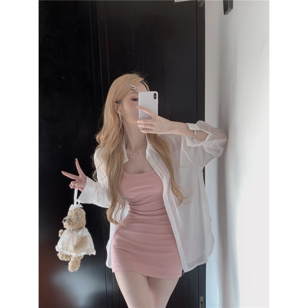 Cocory vn Áo Sơ Mi Tay Dài Dáng Rộng Xẻ Tà Màu Trơn Thời Trang Hàn Quốc Quyến Rũ Cho Nữ